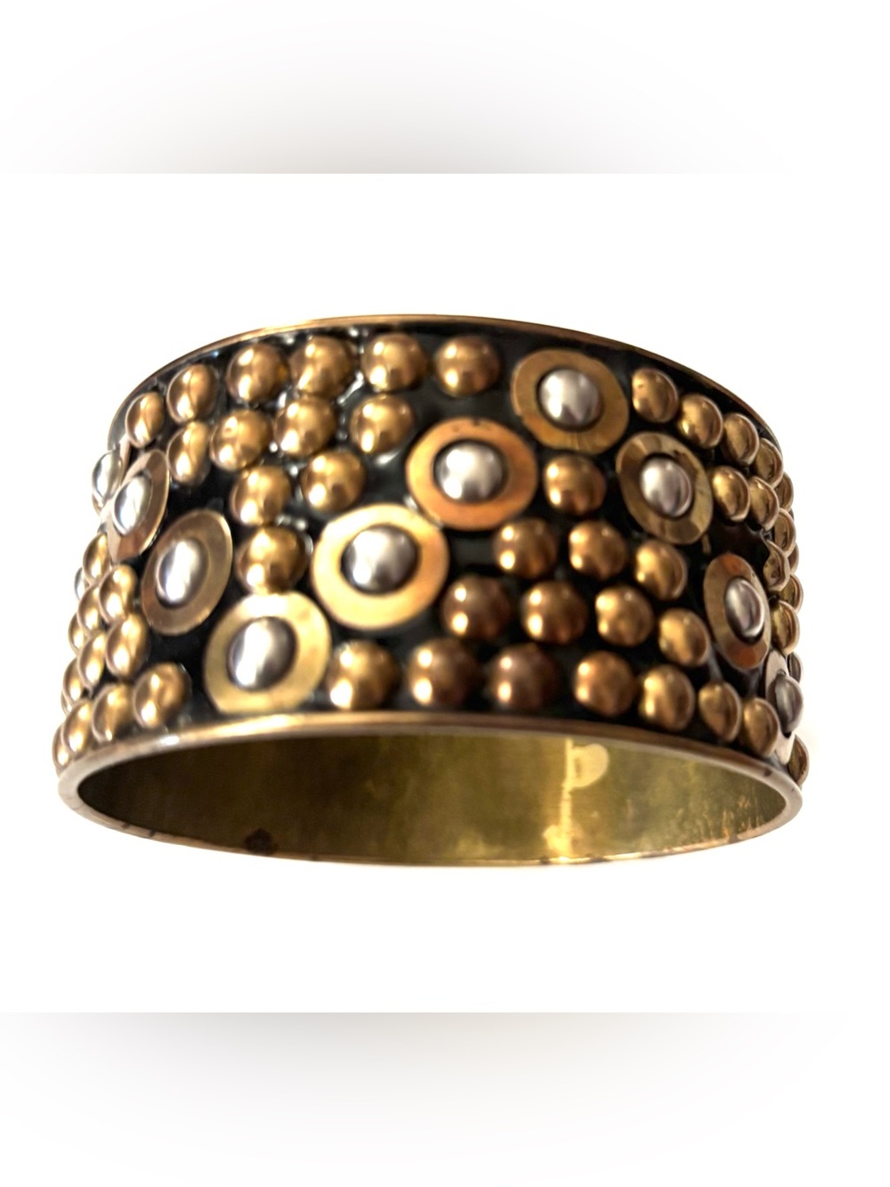 Vintage Two-Tone Studded Wide Cuff Bracelet